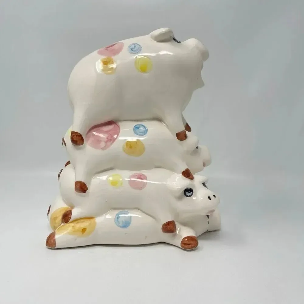 4 Pig High Ceramic Pile Pokadots Coin Bank 8